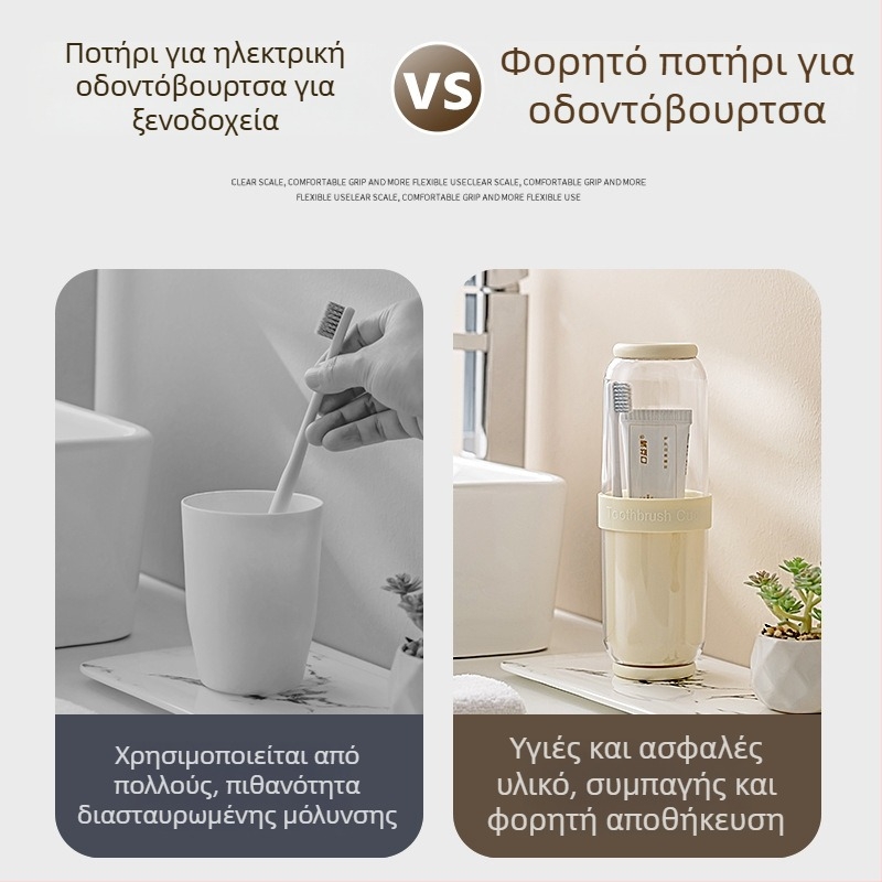 Σετ θήκης οδοντόβουρτσας και κύπελλου στοματικής φροντίδας – Υλικό κατάλληλο για τρόφιμα, Διαχωρισμός ξηρού/υγρού, Προστασία από σκόνη, Φορητό