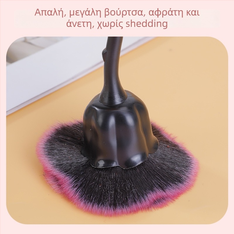 Πινέλο μακιγιάζ για πούδρα με τρίχες από νάιλον και συνθετικές, μακρύ χερούλι ABS ηλεκτροπλατίνα, μονή συσκευασία