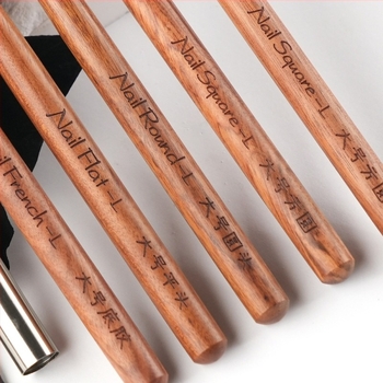 Πένα βάσης για βερνικί νυχιών με ξύλινο χειριστήριο, γαλλικού στυλ διόρθωσης Άκρων, στρογυλή κεφαλή και επίπεδη κεφαλή