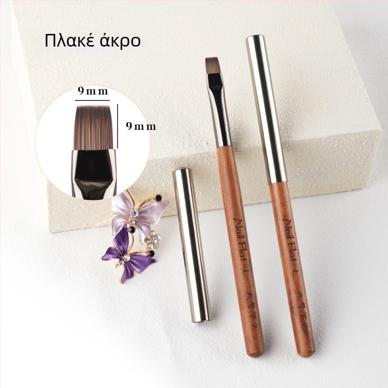 Πένα βάσης για βερνικί νυχιών με ξύλινο χειριστήριο, γαλλικού στυλ διόρθωσης Άκρων, στρογυλή κεφαλή και επίπεδη κεφαλή