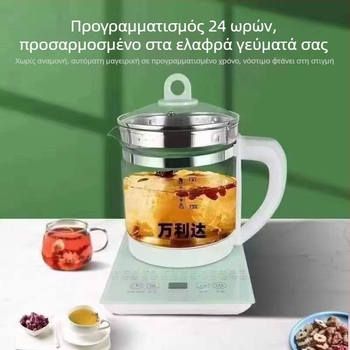 Wanlida Health Pot 1.8L, γυάλινο σώμα από borosilicate, έλεγχος με μικροϋπολογιστή και ψηφιακό θερμοστάτη, 220V, 500–1000W, κατάλληλη για τσάι και βότανα (4–5 άτομα)