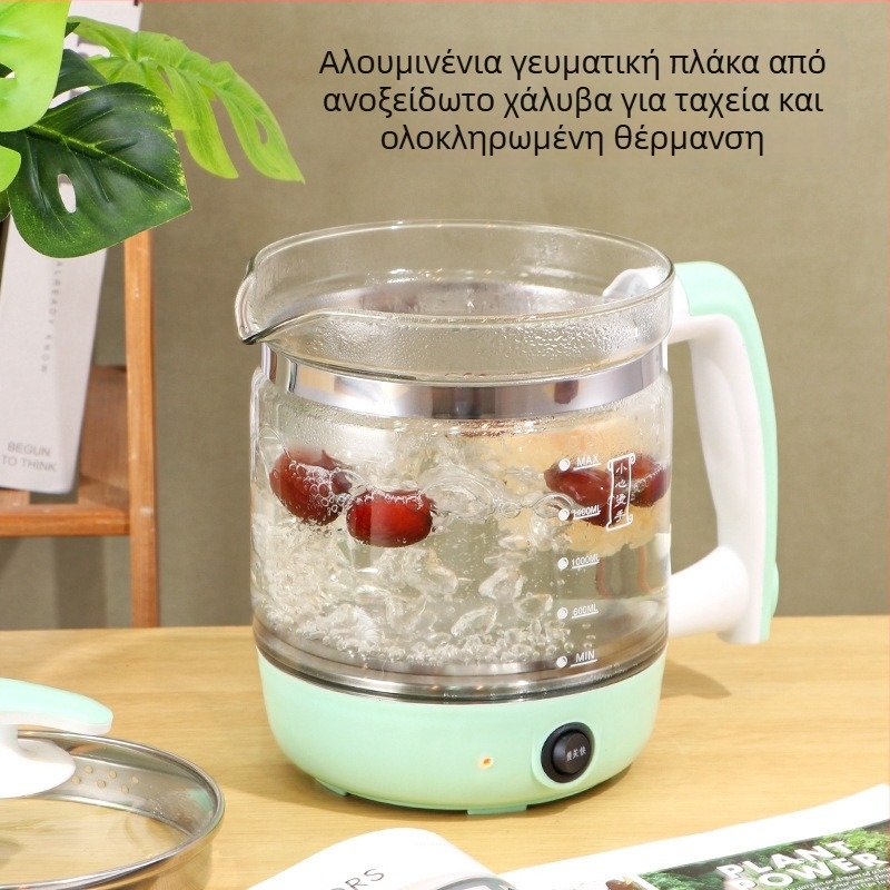 Κανάς για τσάι από γυαλί βοριοπυριτικό, 1.8L, 220V, 300–600W, ηλεκτρονικός θερμοστάτης με κουμπί ελέγχου