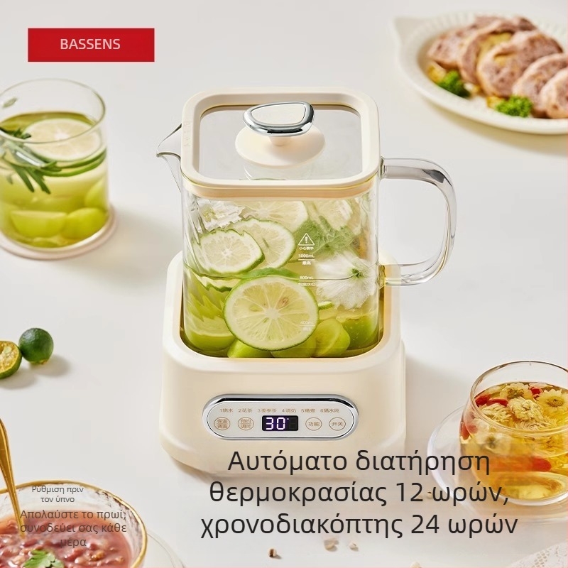 BASSENS BS-D1plus Γυάλινο ποτ υγείας για οικιακή χρήση, 1 L, Ηλεκτρονικός θερμοστάτης, Έλεγχος με μικροϋπολογιστή, 220V, 500–1000W
