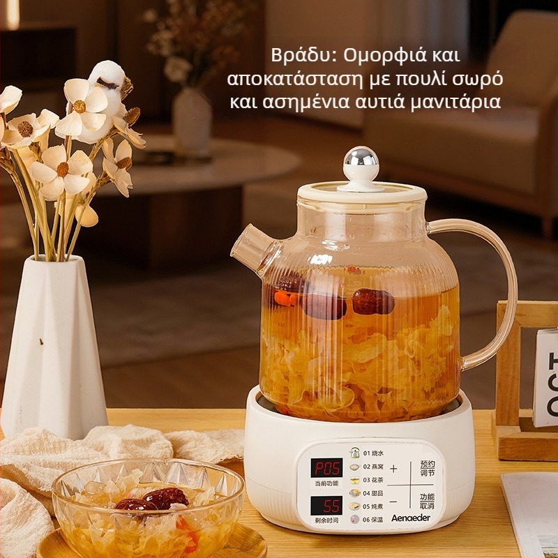 Τσαγιέρα με γυάλινο σώμα MYL02M, χωρητικότητα 1–1,5 L, ισχύς 1000 W, τάση 220 V