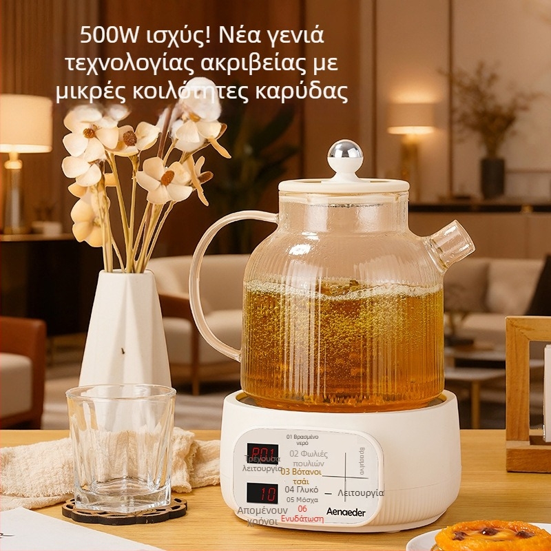 Τσαγιέρα με γυάλινο σώμα MYL02M, χωρητικότητα 1–1,5 L, ισχύς 1000 W, τάση 220 V