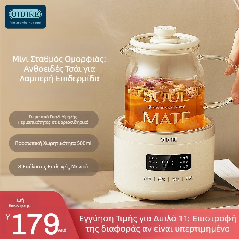 OIDIRE Γυάλινο Κατσαρολάκι Υγείας, Μίνι Ηλεκτρικό Κύπελλο Για Ένα Άτομο, Σταθερή Θερμοκρασία