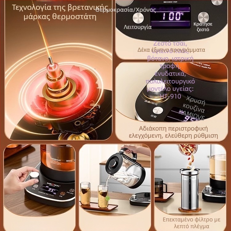 Kamjove HT-910 Γυάλινη Ηλεκτρική Τσαγιέρα με Εσωτερικό Δοχείο από Ανοξείδωτο Ατσάλι, 1,5–2 L, 900 W