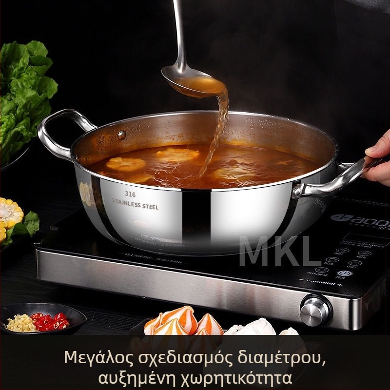Cooking skills κατσαρόλα για σούπα από 316 ανοξείδωτο ατσάλι, με πολυστρωτό πυθμένα και γυάλινο καπάκι, συμβατή με εστίες όλων των ειδών, χωρητικότητα 4.1–6 L / 6.1–10 L / 10 L+