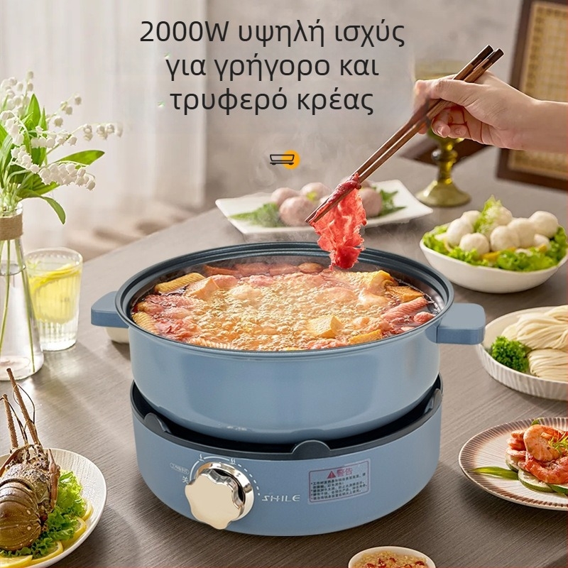 Sele Πολυλειτουργική ηλεκτρική κατσαρόλα, 1500 W και άνω, 6 L και άνω, Αλουμινίου σώμα και εσωτερικό δοχείο, Μηχανικός έλεγχος, ατμός, τηγάνισμα, βράσιμο, στιφάδο