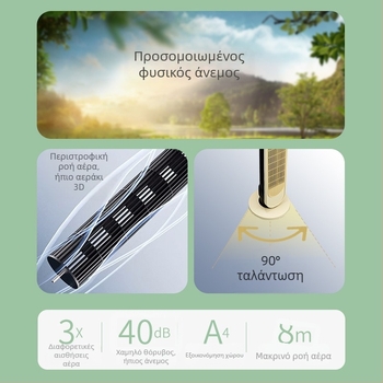 Ανεμιστήρας χωρίς λεπίδες όρθιος για οικιακή χρήση, κυκλοφορία αέρα, φυσικός άνεμος, 3 ταχύτητες, 220V, 45W, κατάλληλο για 31–40㎡