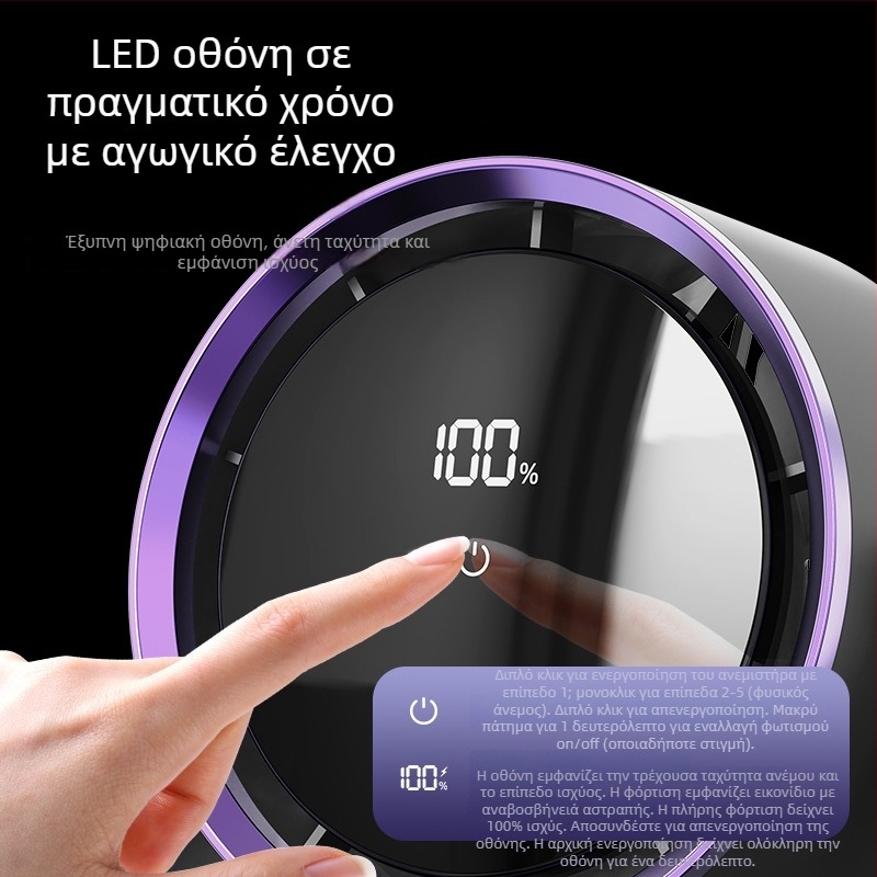 Bladeless USB γραφείου ανεμιστήρας με νυχτερινό φωτισμό, ενσωματωμένη μπαταρία 2000–4000 mAh, 5 ταχύτητες, ήσυχος κινητήρας brushless