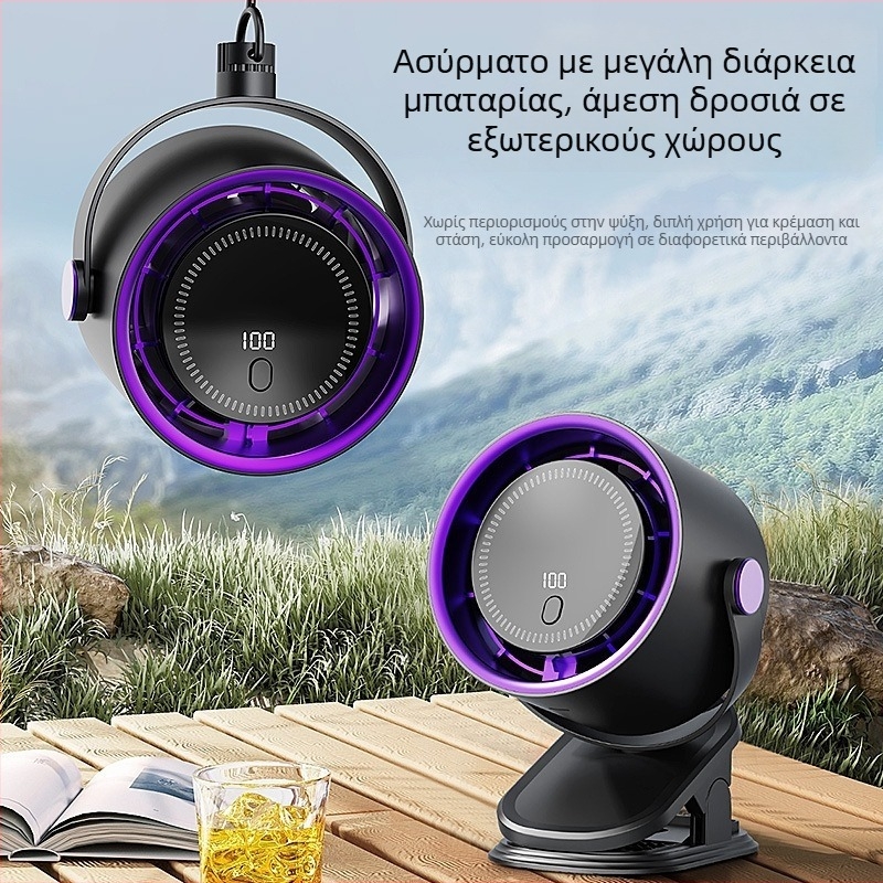 Κλιπ-όν USB ανεμιστήρας χωρίς λεπίδες για γραφείο ή τοίχο, ενσωματωμένη μπαταρία 1000–1200 mAh, 4 ταχύτητες, brushless κινητήρας, με χαμηλό θόρυβο