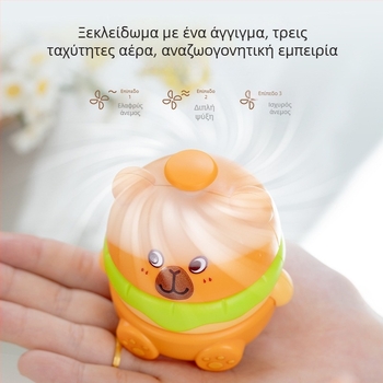 Ανεμιστήρας λαιμού με USB φόρτιση, ενσωματωμένη μπαταρία 100-300 mAh, 2 λεπίδες, capybara design καρτούν, 3.7V 5W, θόρυβος 70 dB ή περισσότερο (USB φόρτιση, ενσωματωμένη μπαταρία 100-300 mAh, 3.7V, 5W, 2 λεπίδες)