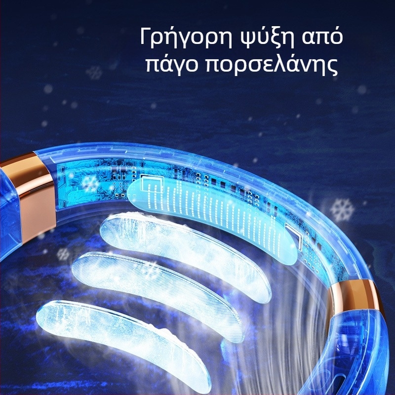 Ανεμιστήρας λαιμού χωρίς λεπίδες, ενσωματωμένη μπαταρία 1200–2000mAh, USB επαναφορτιζόμενος, 4 ταχύτητες, κινητήρας brushless