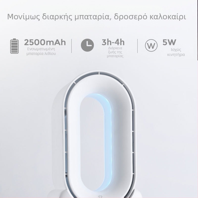 Ανεμιστήρας χωρίς λεπίδες γραφείου με USB φόρτιση, φορητός και ήσυχος, ενσωματωμένη μπαταρία 2500 mAh, 4 ταχύτητες