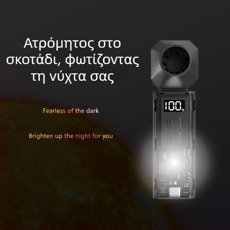 Φορητός ανεμιστήρας χωρίς λεπίδες με LED φως, 130.000 rpm τουρμπό ροή αέρα, brushless κινητήρας, ενσωματωμένη μπαταρία 6000 mAh