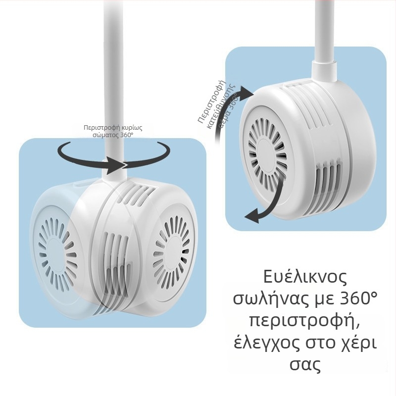 Κρεμαστός στον λαιμό ανεμιστήρας, πτυσσόμενος, με ενσωματωμένη μπαταρία 1200–2000mAh, φόρτιση USB, 3 ταχύτητες, 5 λεπίδες, αυτονομία έως 12 ωρών, φορητός εξωτερικός ανεμιστήρας