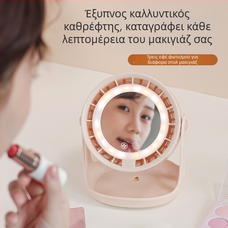 USB επιτραπέζιος ανεμιστήρας με νυχτερινό φως, без λεπίδες τουρμπίνας, ενσωματωμένη μπαταρία 2000–4000 mAh, 5 ταχύτητες, ήσυχος ήχος μέχρι 36 dB, μοτέρ brushless