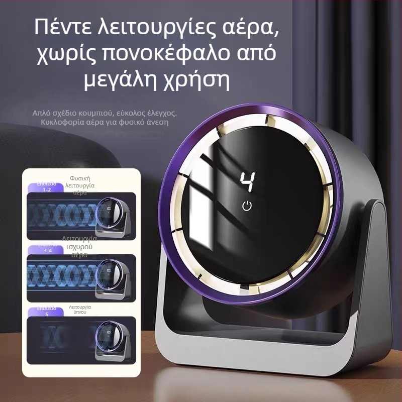 Φορητός επιτραπέζιος ανεμιστήρας USB με ενσωματωμένη μπαταρία και ψηφιακή οθόνη, 5 λεπίδες, 5 ταχύτητες