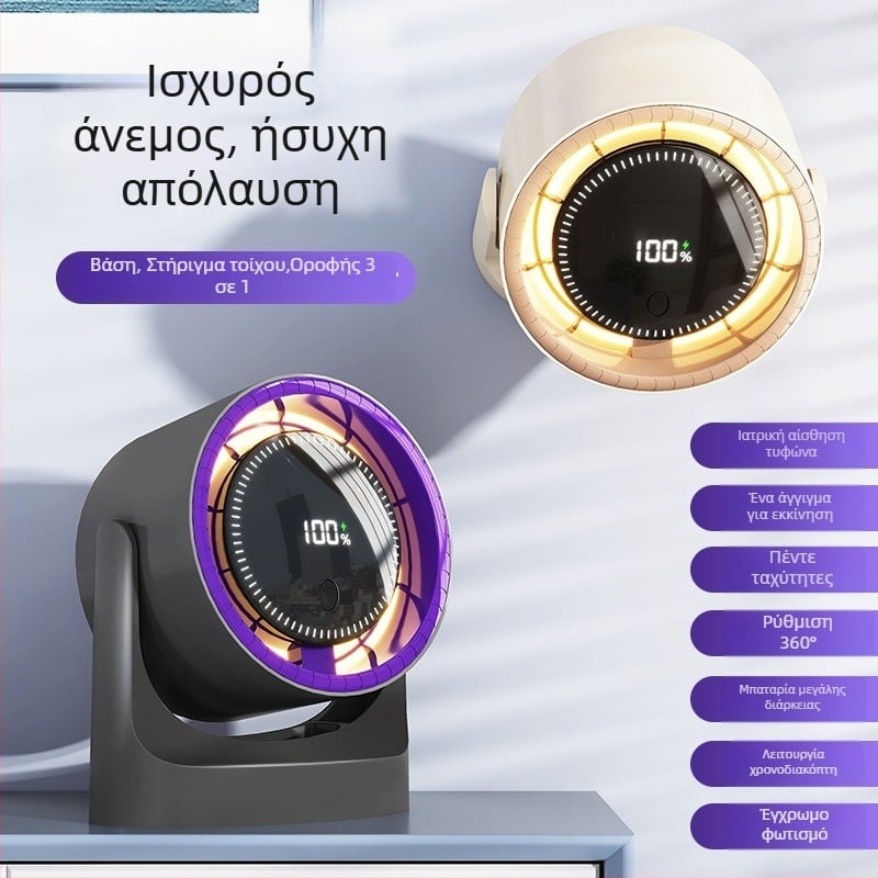 Επιτραπέζιος ανεμιστήρας χωρίς λεπίδες με USB τροφοδοσία, ενσωματωμένη μπαταρία λιθίου 1200–2000 mAh, 5 επίπεδα ταχύτητας, κινητήρας χωρίς ψήκτρες