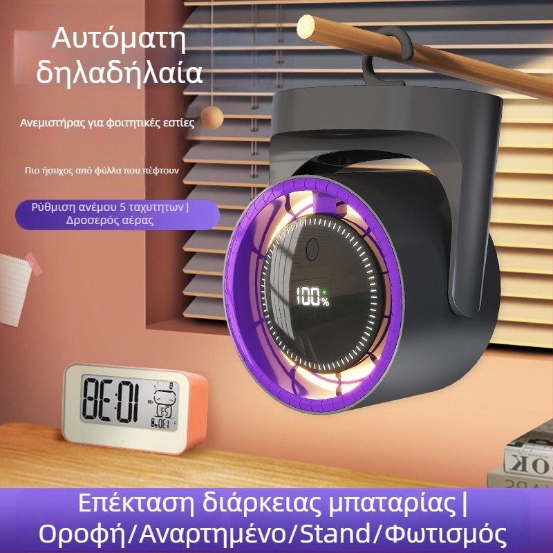Επιτραπέζιος ανεμιστήρας χωρίς λεπίδες με USB τροφοδοσία, ενσωματωμένη μπαταρία λιθίου 1200–2000 mAh, 5 επίπεδα ταχύτητας, κινητήρας χωρίς ψήκτρες