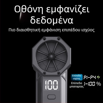 Χειροκίνητος ανεμιστήρας με ενσωματωμένη επαναφορτιζόμενη μπαταρία, 4 ταχύτητες ροής αέρα, 160 W, φόρτιση USB, βάρος 0.25 kg