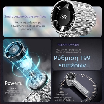 Φορητός ανεμιστήρας USB με ενσωματωμένη μπαταρία 6000mAh, αυτονομία 8–12 ωρών, φόρτιση USB, ψηφιακή οθόνη