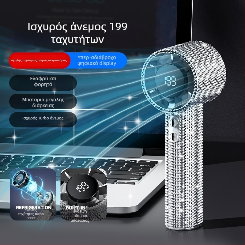 Φορητός ανεμιστήρας USB με ενσωματωμένη μπαταρία 6000mAh, αυτονομία 8–12 ωρών, φόρτιση USB, ψηφιακή οθόνη