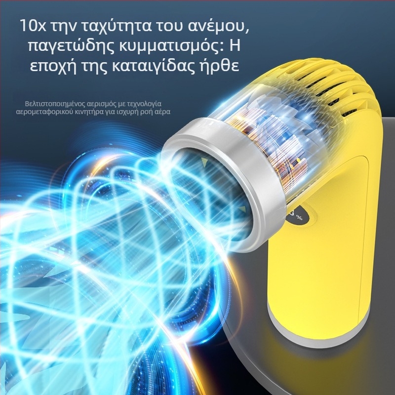 Χειροκίνητος ανεμιστήρας bladeless, ενσωματωμένη μπαταρία 2000–4000 mAh, κινητήρας brushless, 5 V, 4.5 W, θόρυβος κάτω από 36 dB, απεριόριστος έλεγχος ταχύτητας, λειτουργία με τραβήγματα