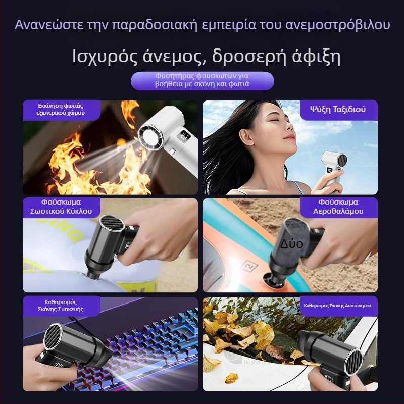 Χειροκίνητος ανεμιστήρας με μοτέρ χωρίς ψήκτρες και τουρμπινικό σχεδιασμό, υψηλής ταχύτητας ροή αέρα, απομάκρυνση σκόνης, φύσηγμα νερού και χιονιού, κάμπινγκ, συμπαγές σχέδιο