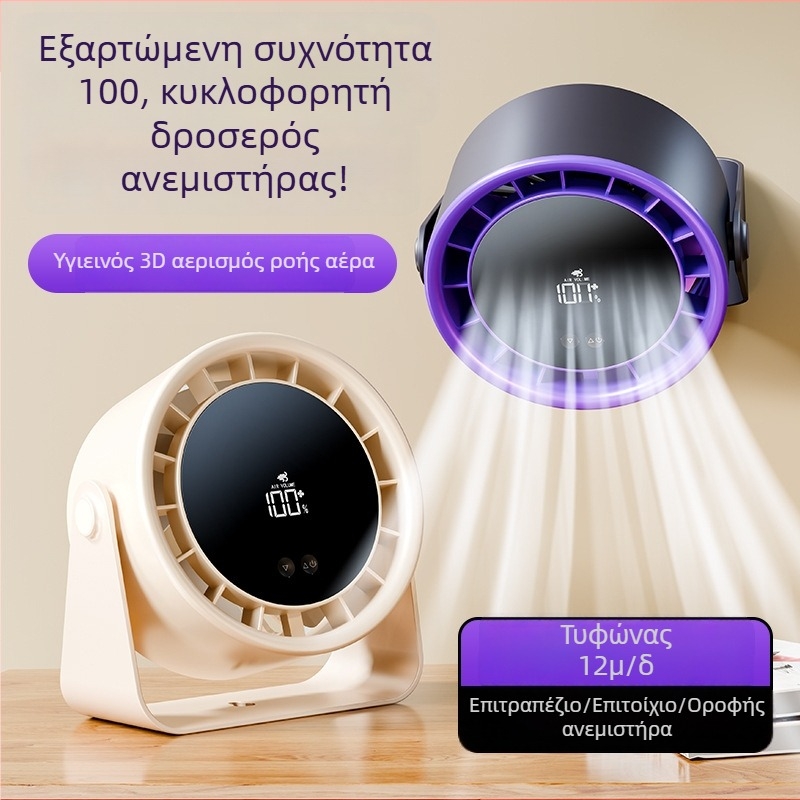 Επιτραπέζιος USB ανεμιστήρας με ενσωματωμένη μπαταρία – φόρτιση USB, χωρίς ψήκτρες κινητήρας, 5 ταχύτητες, ήσυχος ήχος έως 36 dB, 2000–4000mAh