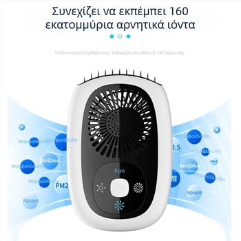 Ανεμιστήρας λαιμού χωρίς λεπίδες με αρνητικά ιόντα, συμπαγής USB καθαριστής αέρα, 3 ταχύτητες, ενσωματωμένη μπαταρία 2000–4000 mAh, brushless κινητήρας