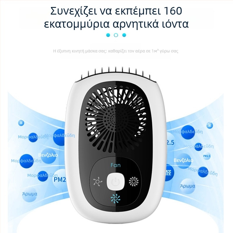 Ανεμιστήρας λαιμού χωρίς λεπίδες με αρνητικά ιόντα, συμπαγής USB καθαριστής αέρα, 3 ταχύτητες, ενσωματωμένη μπαταρία 2000–4000 mAh, brushless κινητήρας