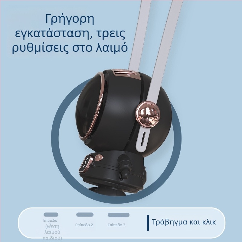 Ανεμιστήρας για τον λαιμό με USB φόρτιση, χωρίς λεπίδες, προσαρμόσιμο λογότυπο, ενσωματωμένη μπαταρία 800–1000 mAh, 5 ταχύτητες