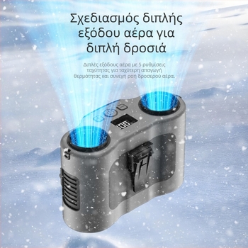 Ανεμιστήρας ζώνης με διπλό αεραγωγό — USB, ενσωματωμένη μπαταρία 6000mAh, φορητός, με μοτέρ χωρίς ψήκτρες