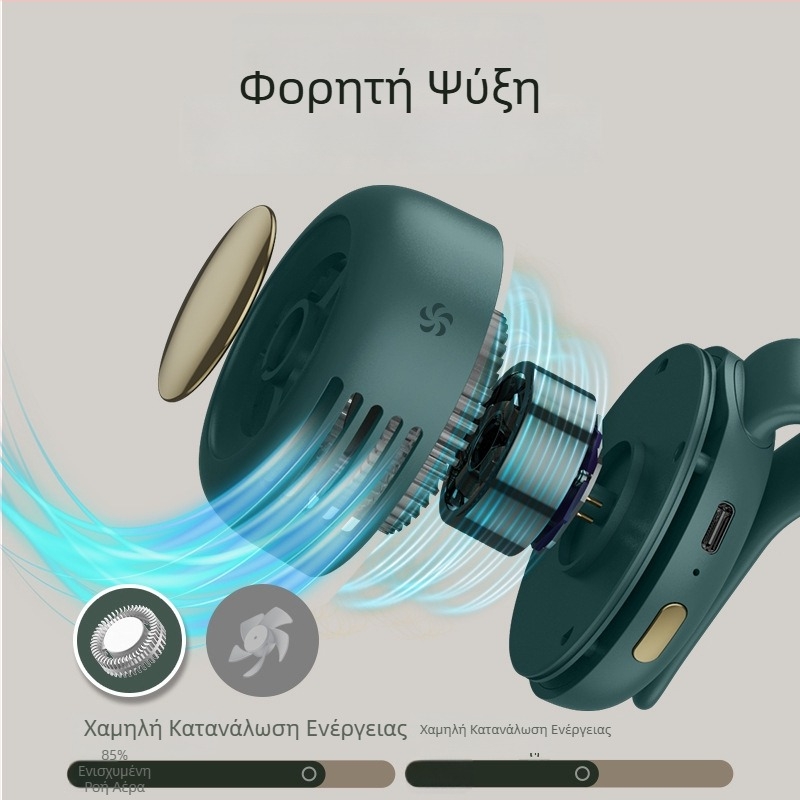 Φορητός ανεμιστήρας USB χωρίς λεπίδες για ζώνη, κυκλωνικός σχεδιασμός, με ενσωματωμένη μπαταρία, 3 ταχύτητες