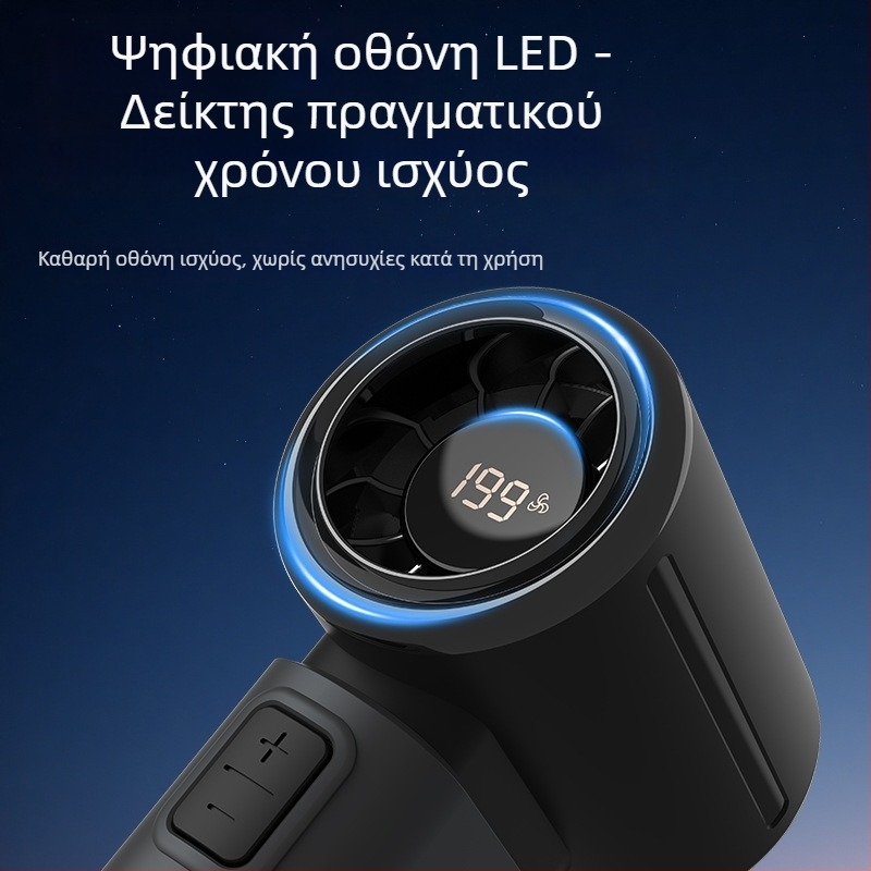 Χειροκίνητος ανεμιστήρας με ενσωματωμένη μπαταρία 2000–4000 mAh, USB φόρτιση, 5 ταχύτητες, θορύβος έως 36 dB, brushless κινητήρας, φορητός εξωτερικός ανεμιστήρας