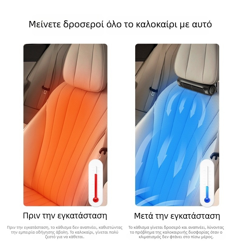 Ασύρματος ανεμιστήρας αυτοκινήτου για το πίσω κάθισμα, χωρίς λεπίδες, συμπαγής, 3 ταχύτητες, χαμηλός θόρυβος