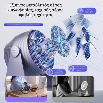 Επιτραπέζιος ανεμιστήρας κυκλοφορίας με οθόνη 100 ταχυτήτων, USB τροφοδοσία, ενσωματωμένη μπαταρία 2000–4000 mAh, κινητήρας χωρίς ψήκτρες, τρεις ρυθμίσεις ταχύτητας