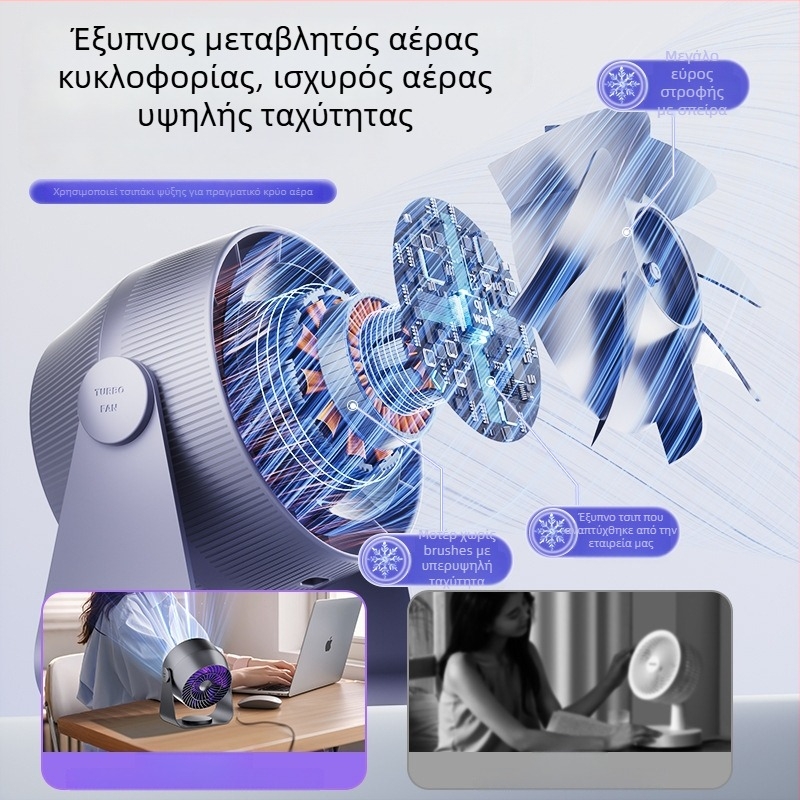 Επιτραπέζιος ανεμιστήρας κυκλοφορίας με οθόνη 100 ταχυτήτων, USB τροφοδοσία, ενσωματωμένη μπαταρία 2000–4000 mAh, κινητήρας χωρίς ψήκτρες, τρεις ρυθμίσεις ταχύτητας