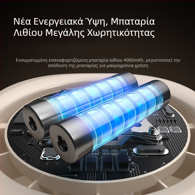 USB ανεμιστήρας χωρίς λεπίδες με LED οθόνη, έλεγχο αφής, επαναφορτιζόμενη μπαταρία 4000–6000 mAh, φορητός επιτραπέζιος ανεμιστήρας με 3 ταχύτητες