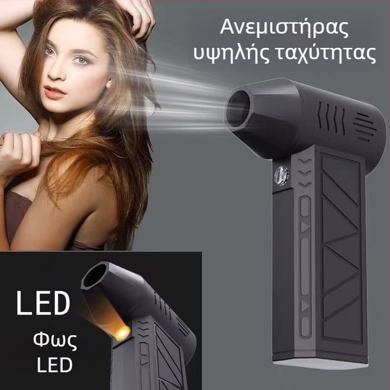 Χειροκίνητος ασύρματος ανεμιστήρας με brushless κινητήρα, ενσωματωμένη μπαταρία 4000–6000 mAh, 4 ταχύτητες, φόρτιση USB