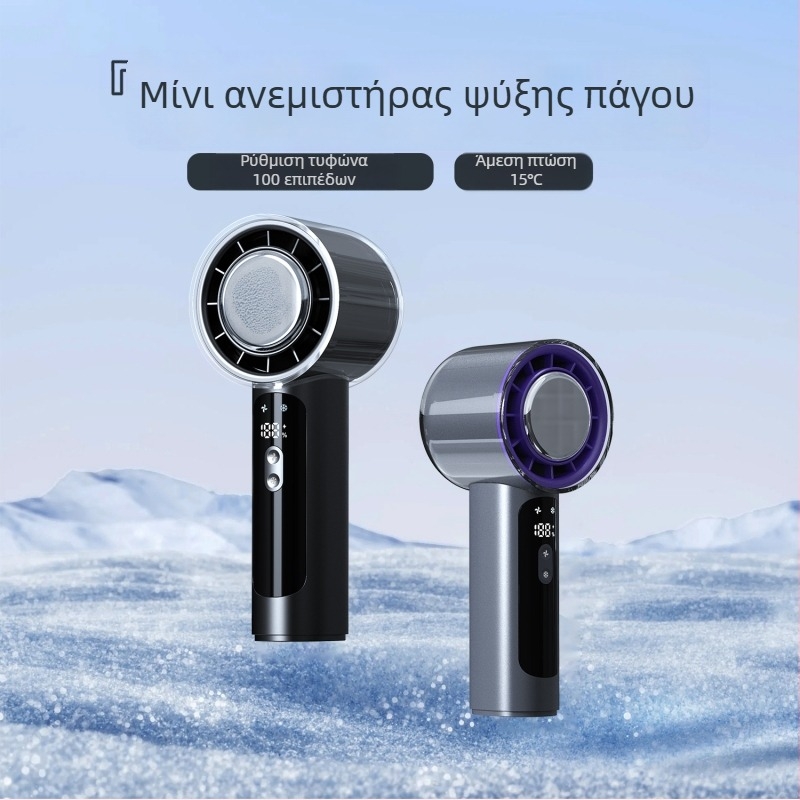 Χειροκίνητος ανεμιστήρας χωρίς λεπίδες με USB φόρτιση και ψύξη με θερμοηλεκτρική τεχνολογία, συμπαγές μέγεθος 145×59×55 mm, βάρος 251 g, ενσωματωμένη μπαταρία 2000–4000 mAh, 3 ταχύτητες, ήχος χαμηλός
