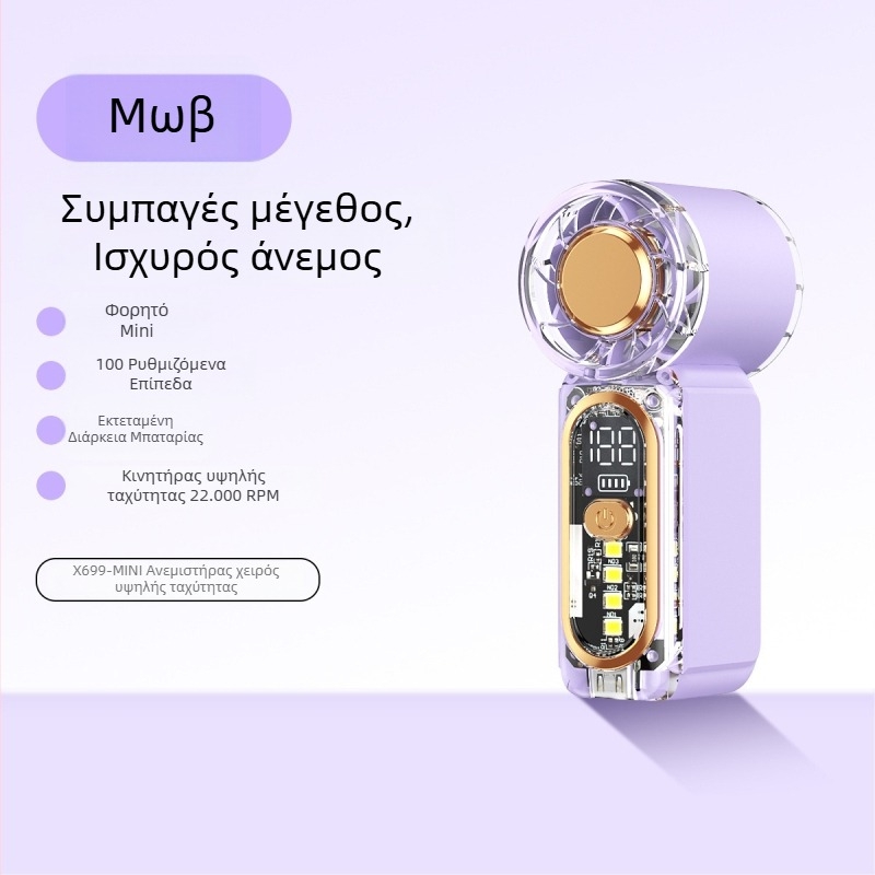 X699 Υψηλής ταχύτητας μίνι φορητός ανεμιστήρας χειρός, φόρτιση USB, ενσωματωμένη μπαταρία, 5 ταχύτητες, εξωτερικός φορητός ανεμιστήρας