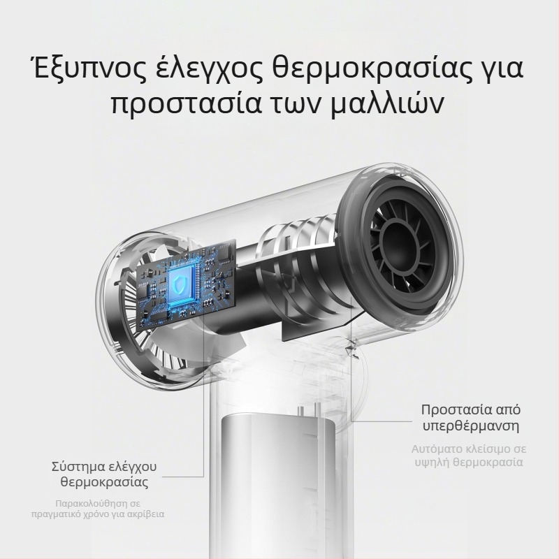 Ασύρματο πιστολάκι μαλλιών με USB επαναφορτιζόμενο, 200W κινητήρας με ψήκτρες, κρύος/θερμός αέρας, 3 ταχύτητες ροής αέρα, προστασία από υπερθέρμανση
