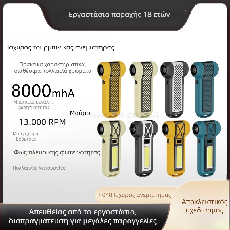 Ασύρματος μικρός φυσητήρας για πλύσιμο αυτοκινήτου με brushless κινητήρα, λειτουργία αναρρόφησης, επαναφορτιζόμενη μπαταρία 18V, εύρος 7.4–12V, σειρά f040
