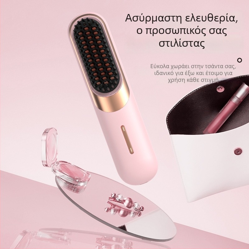 Ασύρματο εργαλείο μαλλιών 3-σε-1 για ισιώσιμο και μπούκλες με χτένα, αρνητικά ιόντα, σταθερή θερμοκρασία — τουρμαλινικός κεραμικός θερμαντήρας, διάμετρος κάτω από 15 mm, 30 επίπεδα θερμοκρασίας, 35 W, 5 V
