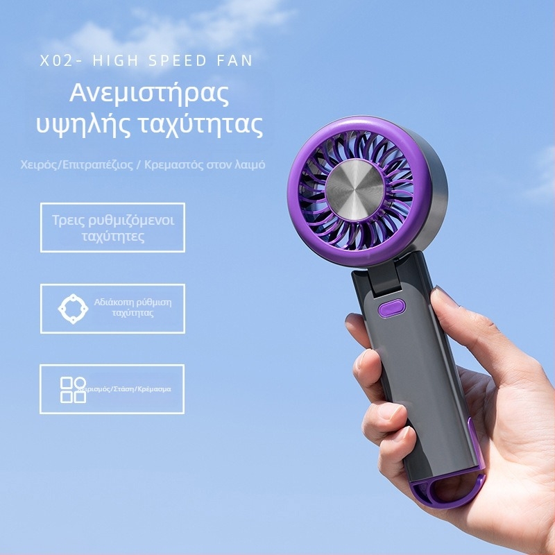 Μίνι USB φορητός ανεμιστήρας χειρός με ψύξη πάγου, εξωτερικής χρήσης υψηλής ταχύτητας, διπλωτός γύρω από τον λαιμό, χωρίς λεπίδες, 3 ταχύτητες, ενσωματωμένη μπαταρία 1200–2000 mAh