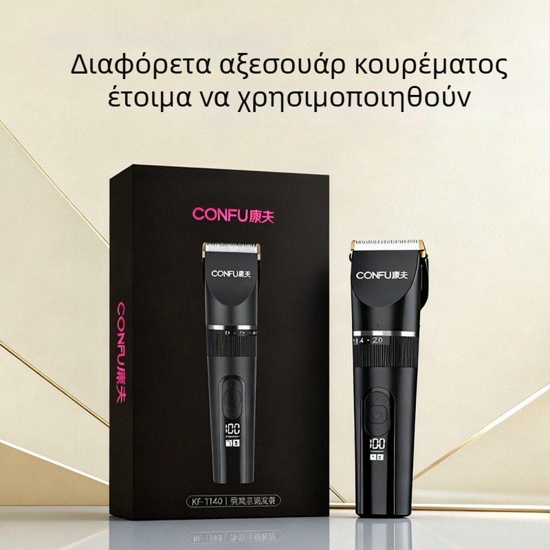 Kangfu Επαγγελματικό μηχάνημα κοπής μαλλιών για κομμωτήρια – ηλεκτρικό ψαλίδι για άνδρες, επαναφορτιζόμενο με διπλή τροφοδοσία, κεραμικές λεπίδες, μοτέρ με βούρτσες, πλένεται η λεπίδα, διάρκεια μπαταρίας 1–3 ώρες