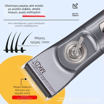 Ηλεκτρικό κουρευτικό Mekadi - επαγγελματικό επίπεδο κομμωτηρίου, ενσωματωμένη μπαταρία 4000-6000 mAh, κινητήρας με βούρτσες, λεπίδες από ανοξείδωτο ατσάλι, αθόρυβη λειτουργία έως 36 dB, αδιάβροχο